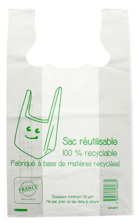 Image de SAC BRETELLE BLANC REUTILISABLE 50µ 30X54 COLIS x500