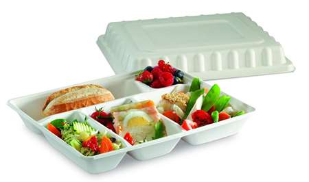 Image de PLATEAU REPAS FIBRE VEGETALE 5 COMPARTIMENTS x200