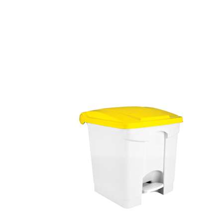 Image de POUBELLE 30L A PEDALE BLANCHE COUVERCLE JAUNE