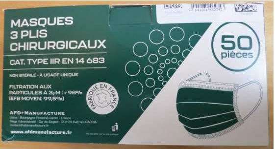 Image de MASQUE CHIRURGICAL MADE IN FRANCE 3 PLIS TYPE 2R BOITE x50