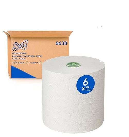 Image de BOBINE ESSUIE MAINS SCOTT ESSENTIAL 1P 380M BLANC COLIS x6